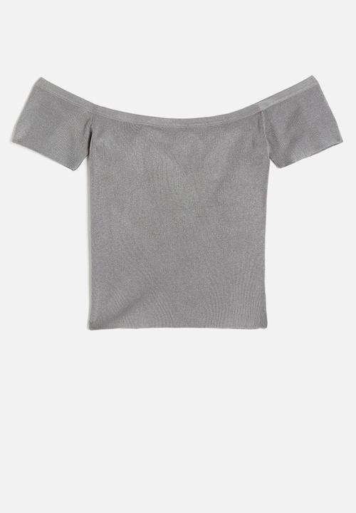 H&M - Rib-knit off-the-shoulder top - grey