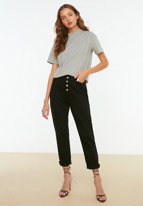 Trendyol - Basic stand-up collar knitted t-shirt - gray