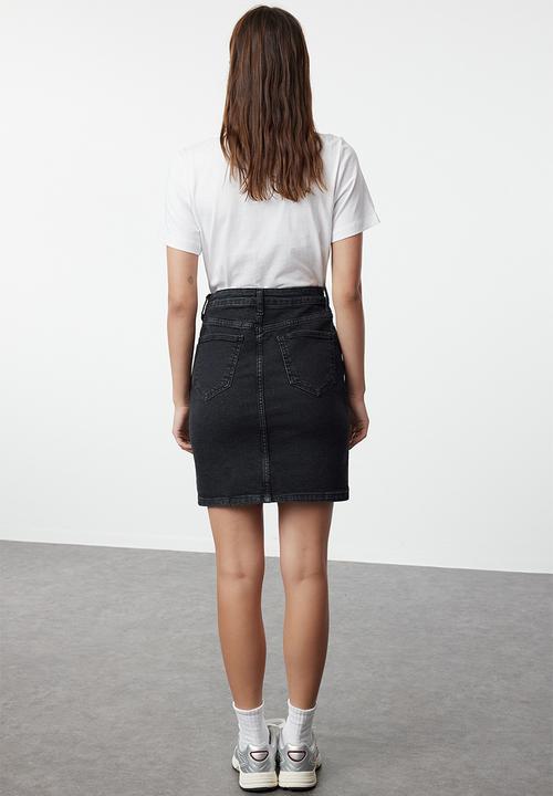 Trendyol - Basic high waist mini denim skirt - black