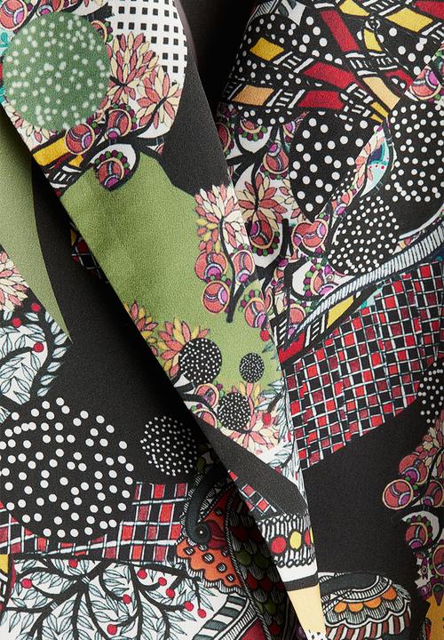 H&M - Anamika Khanna X H&M: Tie-belt abstract-motif silk shirt - multi 