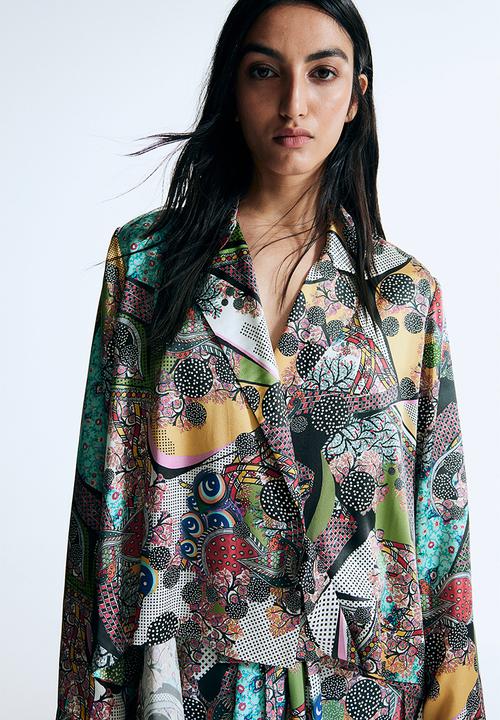 H&M - Anamika Khanna X H&M: Tie-belt abstract-motif silk shirt - multi 