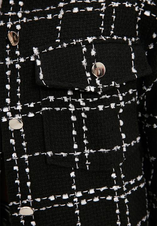 Trendyol - Plaid pocket detailed tweed woven jacket shirt - black