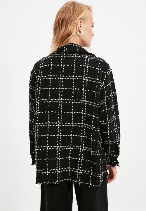 Trendyol - Plaid pocket detailed tweed woven jacket shirt - black