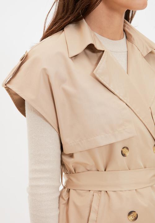 Trendyol - Belted double pocket trench coat vest - camel 