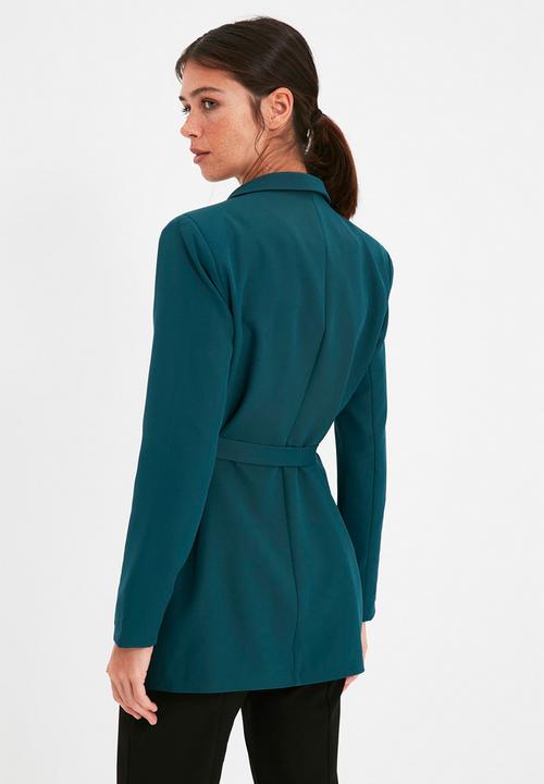 Trendyol - Regular lined tied woven blazer jacket - emerald green
