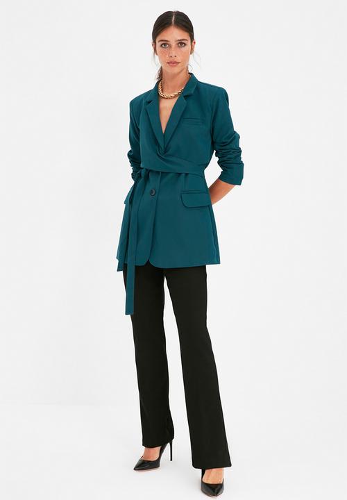 Trendyol - Regular lined tied woven blazer jacket - emerald green