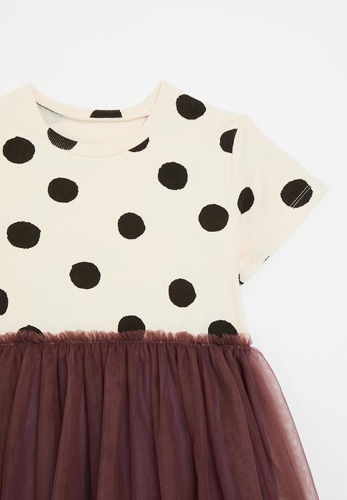 Pop Candy - Polka dot & mech dress - ecru & dark purple