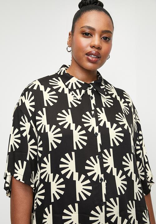 Me&B - Plus The Essential Boxy Shirt In Sun Stripe - Sunstripe