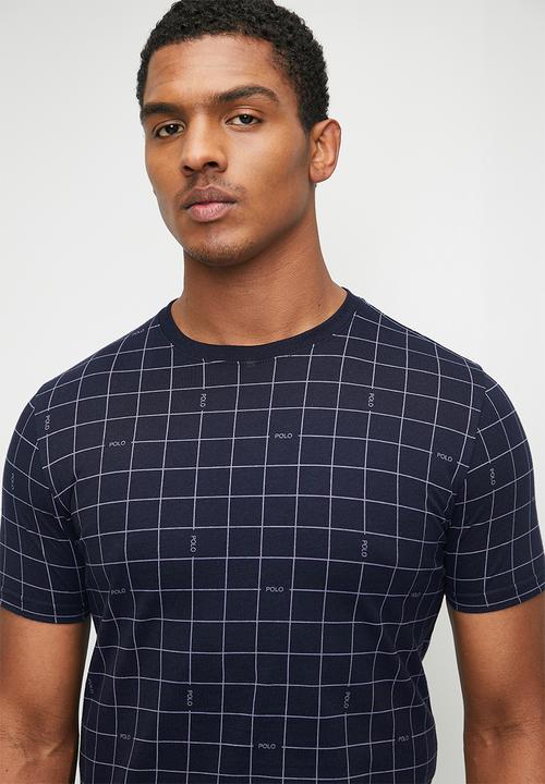 POLO - Amaru Printed Grid Short sleeve Tee - Navy