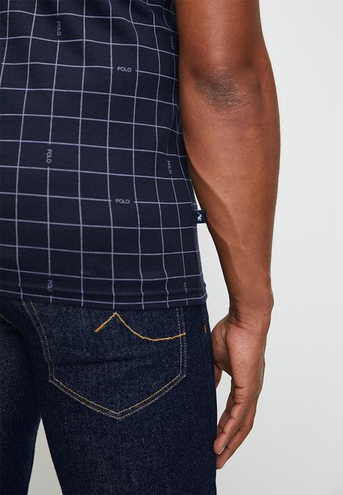 POLO - Amaru Printed Grid Short sleeve Tee - Navy