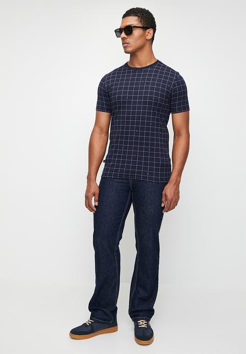 POLO - Amaru Printed Grid Short sleeve Tee - Navy