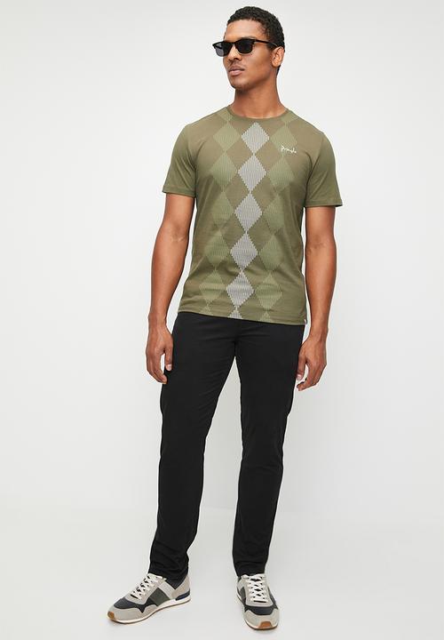 Pringle of Scotland - Hugo all over argyle short sleeve crew neck tee  - fatigue