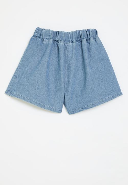 Pop Candy - Wide leg denim shorts-light blue