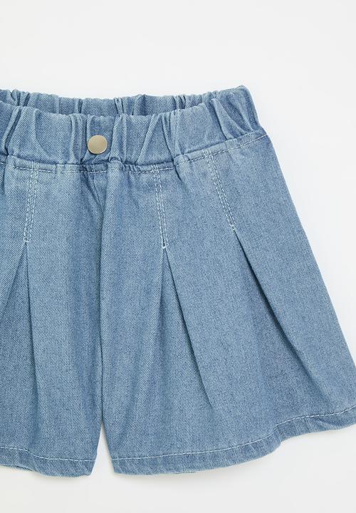 Pop Candy - Wide leg denim shorts-light blue