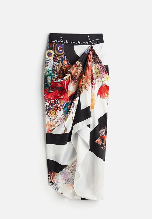 H&M - Anamika Khanna X H&M: Silk-blend floral-motif draped skirt - white