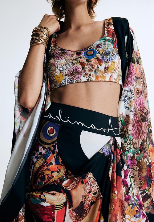 H&M - Anamika Khanna X H&M: Silk-blend floral-motif draped skirt - white