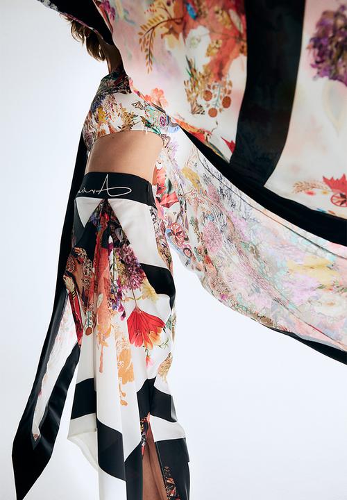 H&M - Anamika Khanna X H&M: Silk-blend floral-motif draped skirt - white
