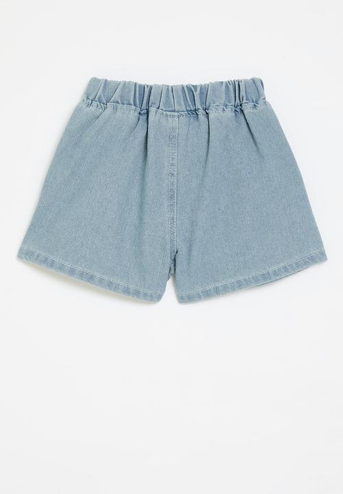 Pop Candy - Bowknot denim shorts-light blue
