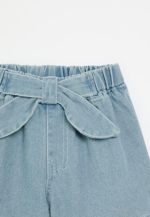 Pop Candy - Bowknot denim shorts-light blue