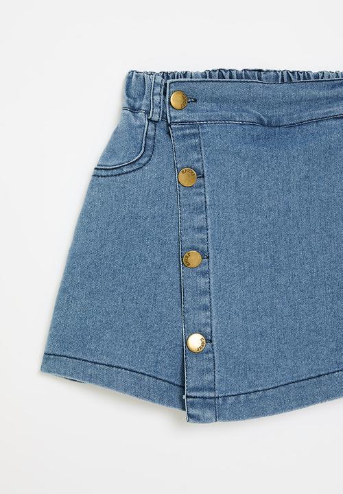 Pop Candy - Denim button down skort-stonewash