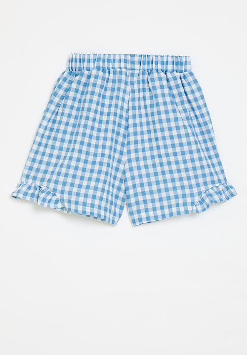 Pop Candy - Gingham shorts-blue & white
