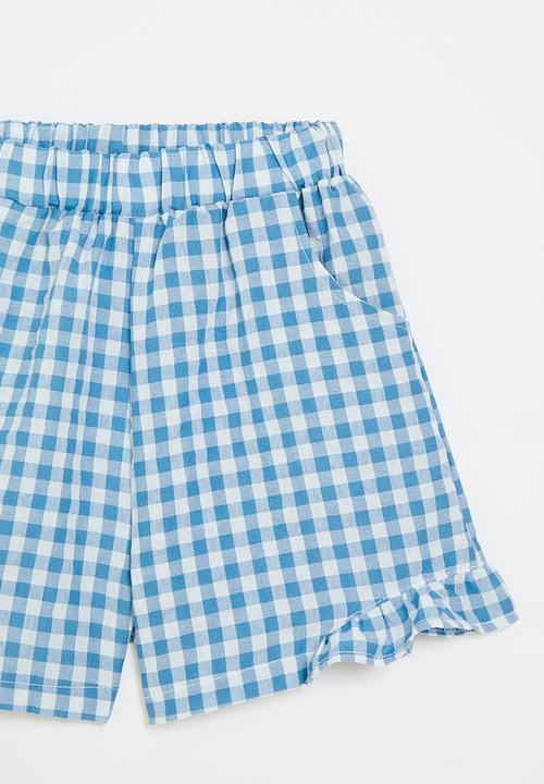 Pop Candy - Gingham shorts-blue & white