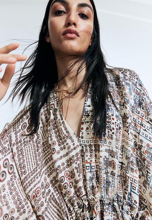 H&M - Anamika Khanna X H&M: Silk-blend graphic-print kaftan dress - white