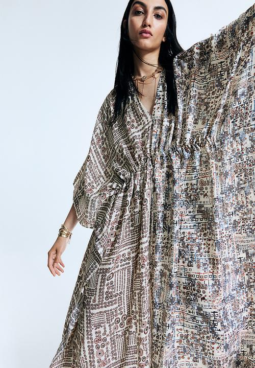 H&M - Anamika Khanna X H&M: Silk-blend graphic-print kaftan dress - white