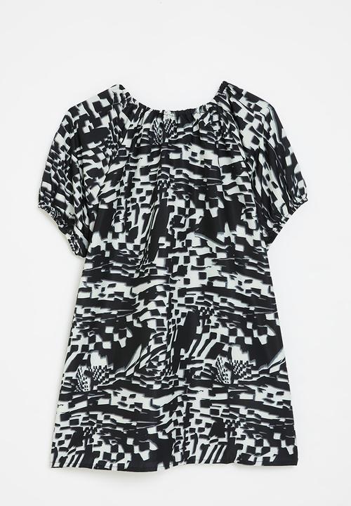 Pop Candy - Puff sleeve dress - black & white