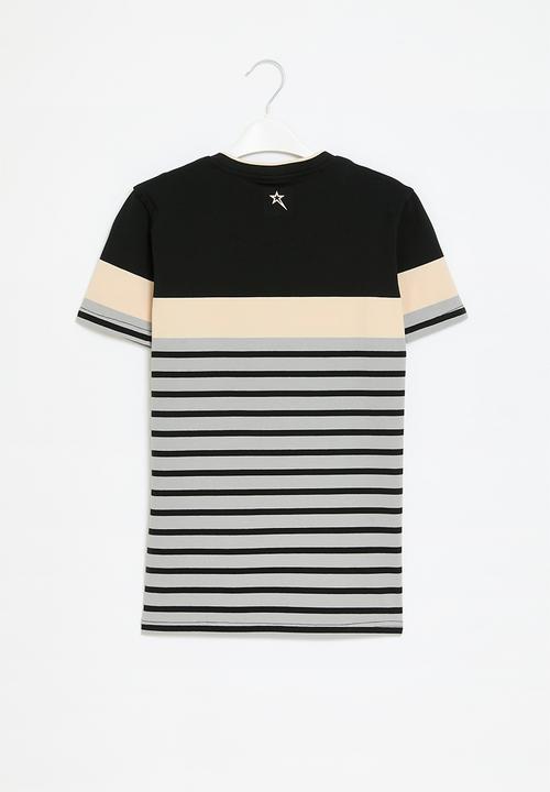 SOVIET - Boys v-neck y/dye stripe - black