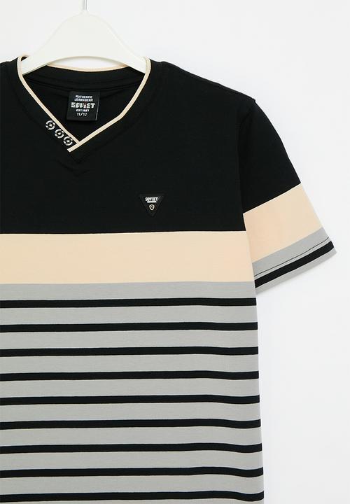 SOVIET - Boys v-neck y/dye stripe - black