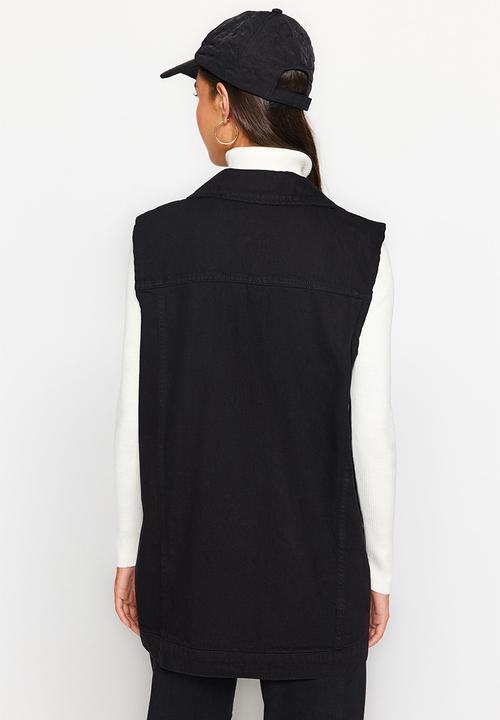 Trendyol - Shirt collar pocket detailed denim vest jacket - black