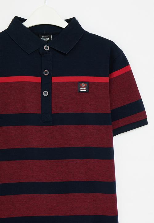 SOVIET - Boys y/dye stripe golfer - navy & red