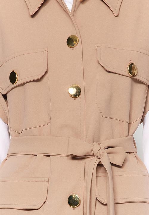 Trendyol - Buttoned vest-pants knitted top and bottom set - mink gold