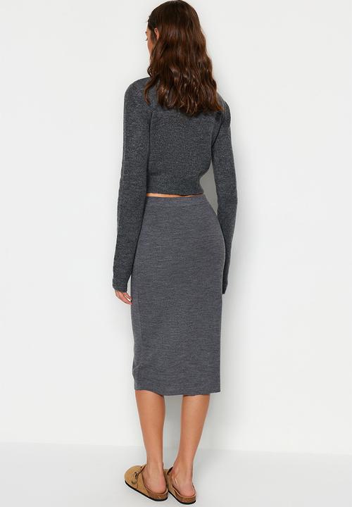 Trendyol - Midi pencil knitwear skirt - anthracite
