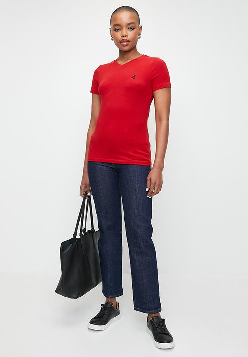 POLO - Wmn Kelly V-Neck T-Shirt - Red