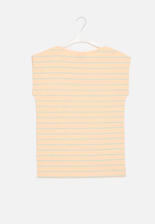 POLO - Girls jade striped tee - pale peach