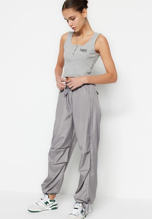 Trendyol - Belted woven parachute high waist woven trousers - gray