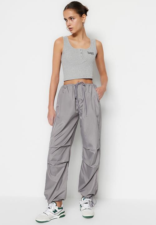 Trendyol - Belted woven parachute high waist woven trousers - gray