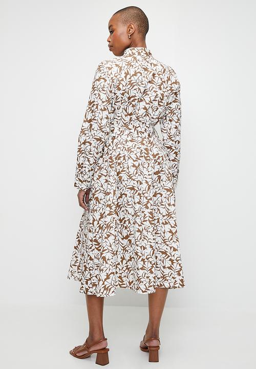 POLO - Wmn Sarah Long Sleeve Printed Dress - Camel