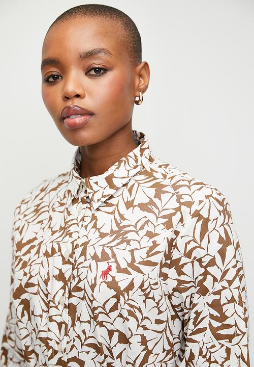 POLO - Wmn Sarah Long Sleeve Printed Dress - Camel