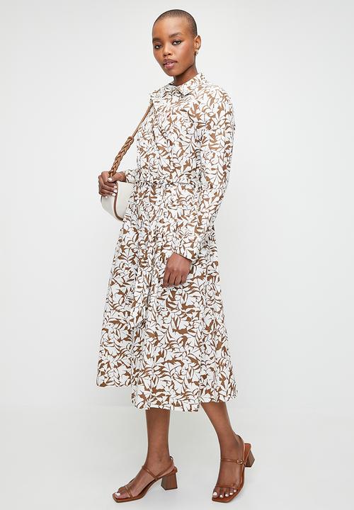 POLO - Wmn Sarah Long Sleeve Printed Dress - Camel