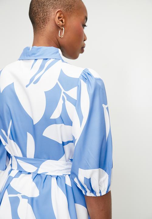 Stella Morgan - Monotone Printed Belted Satin Blouse - Blue