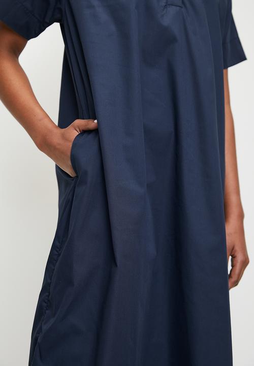 edit - A-Line Shirt Dress with Stepped hem - Ink