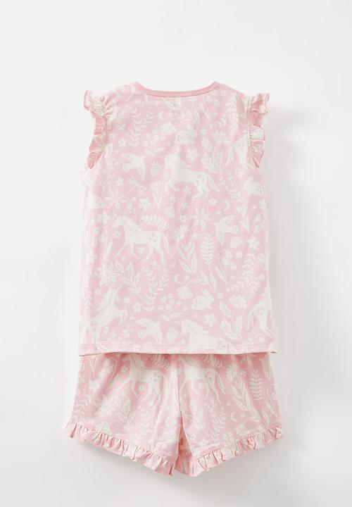 Cotton On - Stacey short sleeve flutter pyjama set - blush pink/ unicorn fields