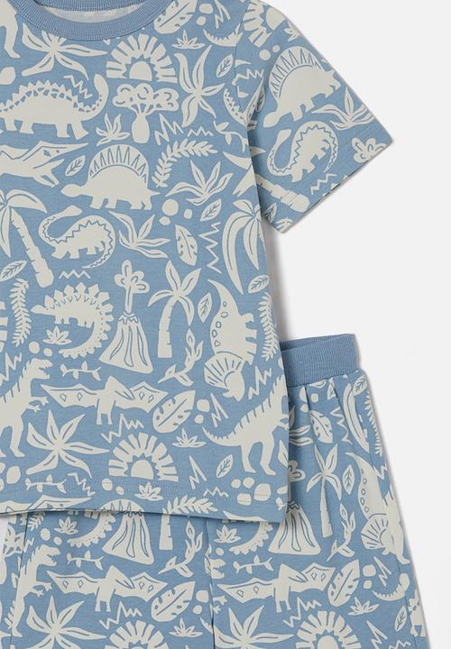Cotton On - Jordan short sleeve pyjama set - dusty blue/dino fields