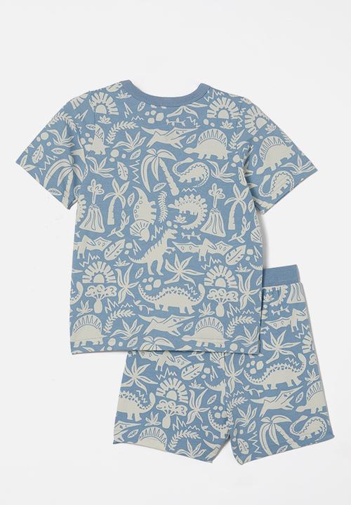 Cotton On - Jordan short sleeve pyjama set - dusty blue/dino fields