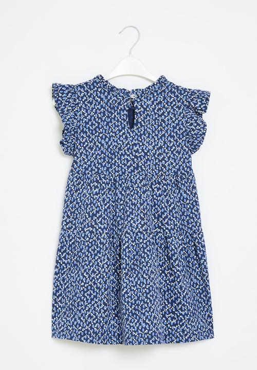 Pop Candy - Tiered frilled sleeve dress - blue & white