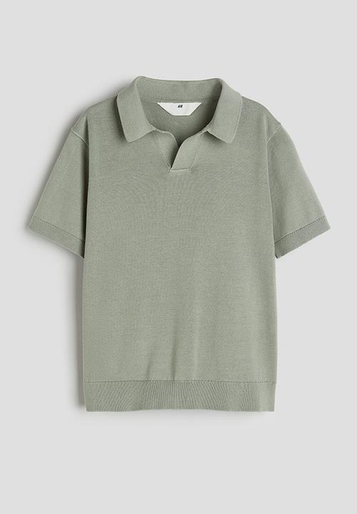 H&M - Fine-knit polo shirt - light khaki green