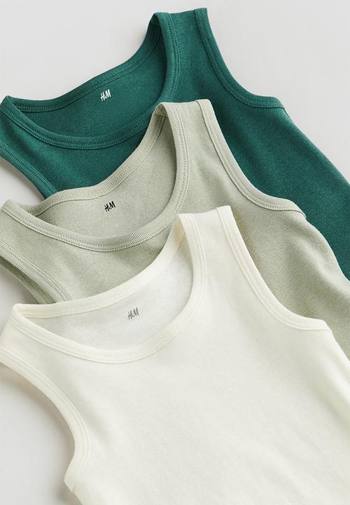 H&M - 3 pack vest tops - green,white